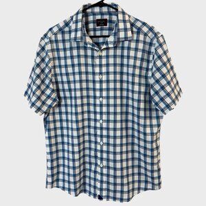 UNTUCKit Shirt Men's Large Blue White Plaid Short-Sleeve Button-Up Wrinkle-Free